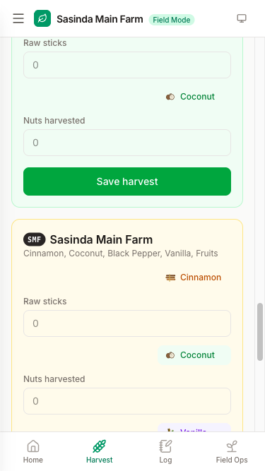 Harvest entry
